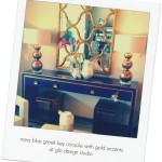 navy and gold greek key console at glo design studio